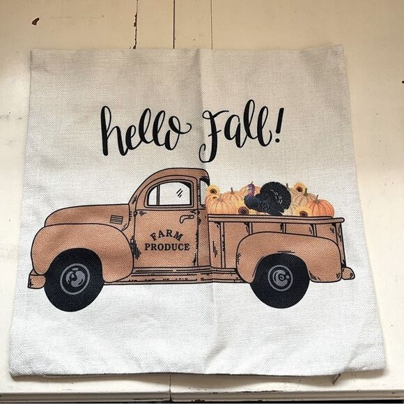 PILLOW Cover 18 inch square Hello Fall Pickup With Pumpkins - Picture 1 of 6